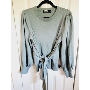 Lauren Ralph Lauren XL Black Label Sweater‎ Womens Sage Green Tie Front Or Back